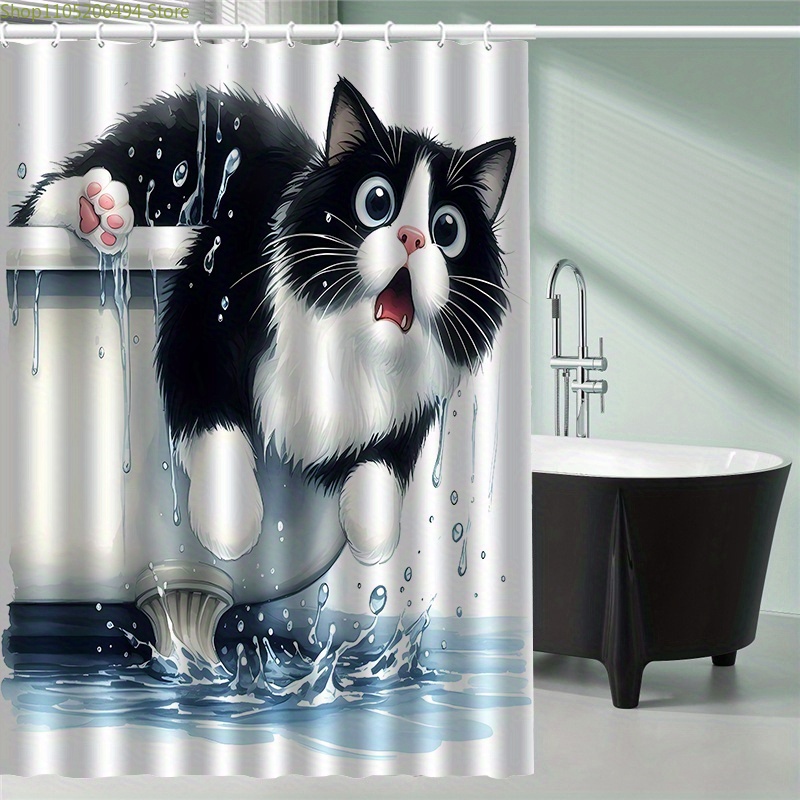 Home Bathroom Decor Ideas - ستارة حمام بتصميم قطة مضحكة تقفز