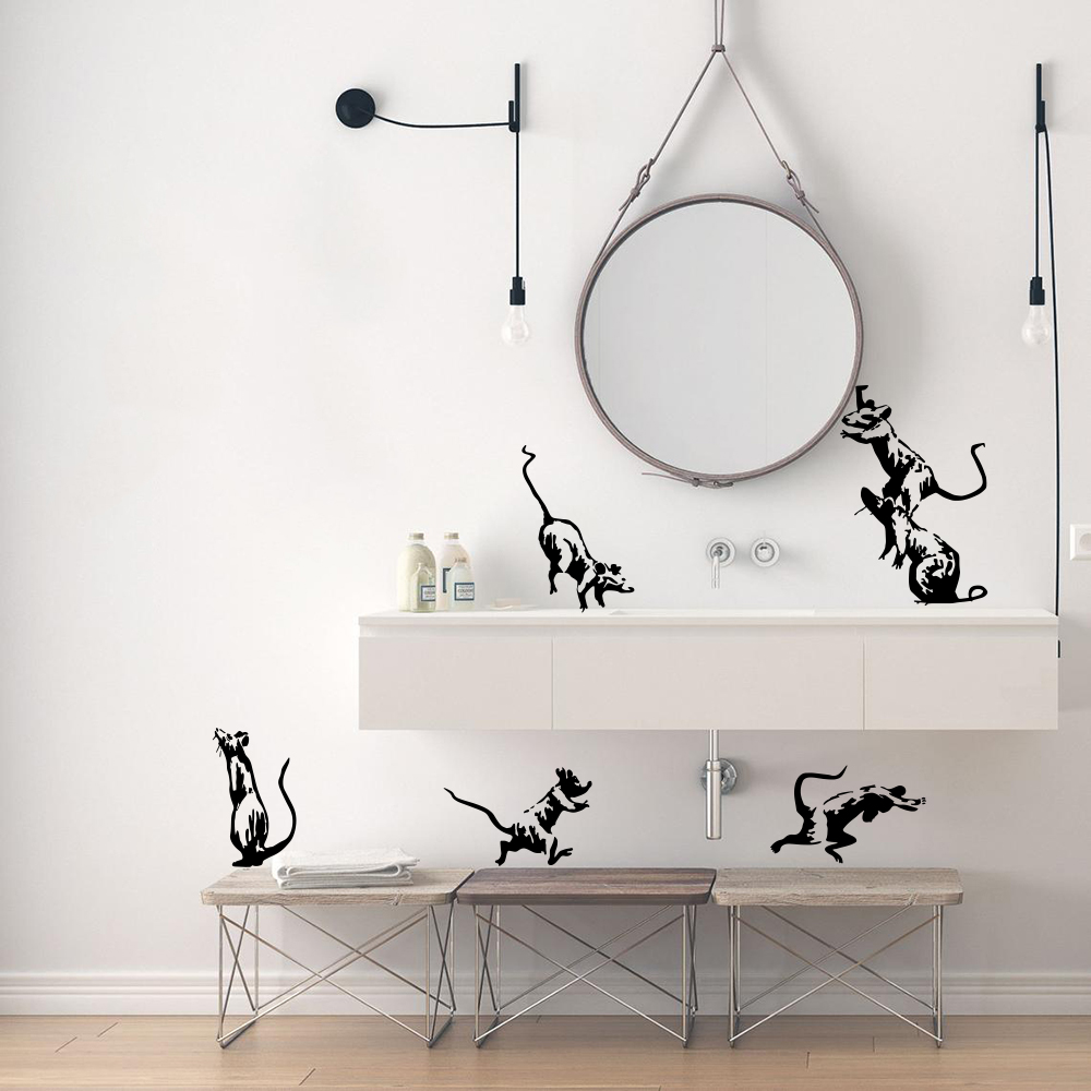Home Bathroom Floor Tiles - 5 قطعة Banksy المرحاض الفئران الجدار