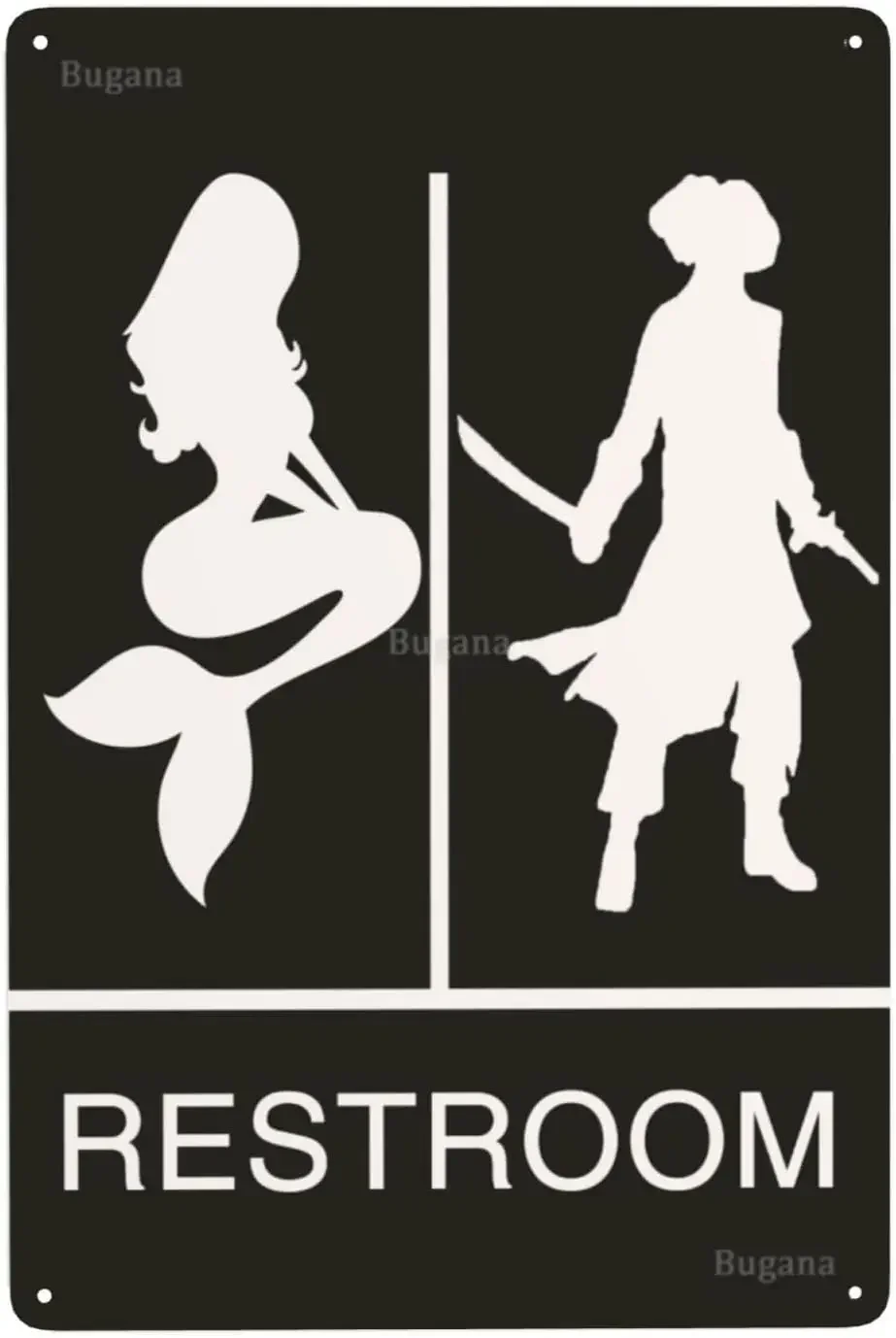 Home Bathroom Signs - لافتة معدنية عتيقة بتصميم حورية البحر