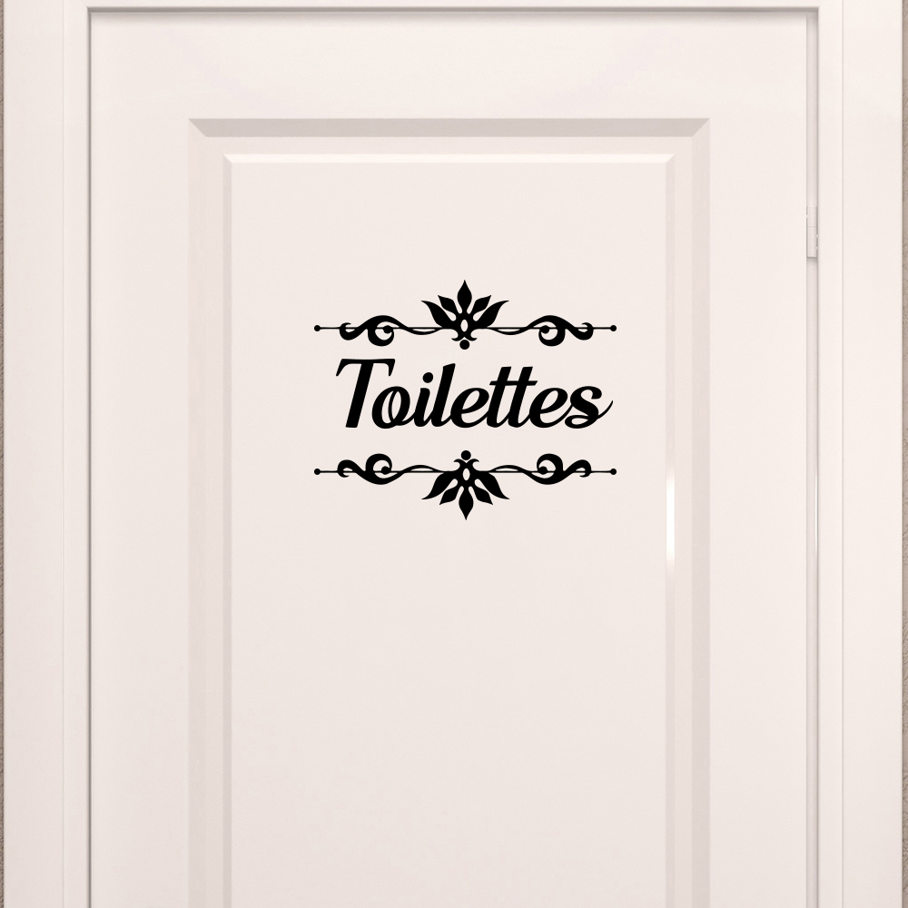 Home Bathroom Floor Tiles - الفرنسية toileمع زهرة الحمام الباب ملصق