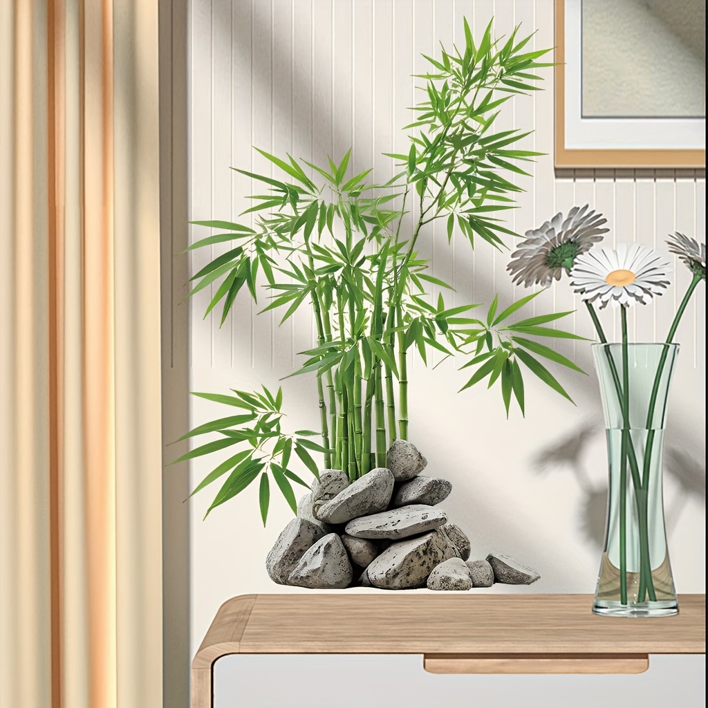 Home Bathroom Floor Tiles - الألوان المائية الخضراء أوراق الخيزران النبات