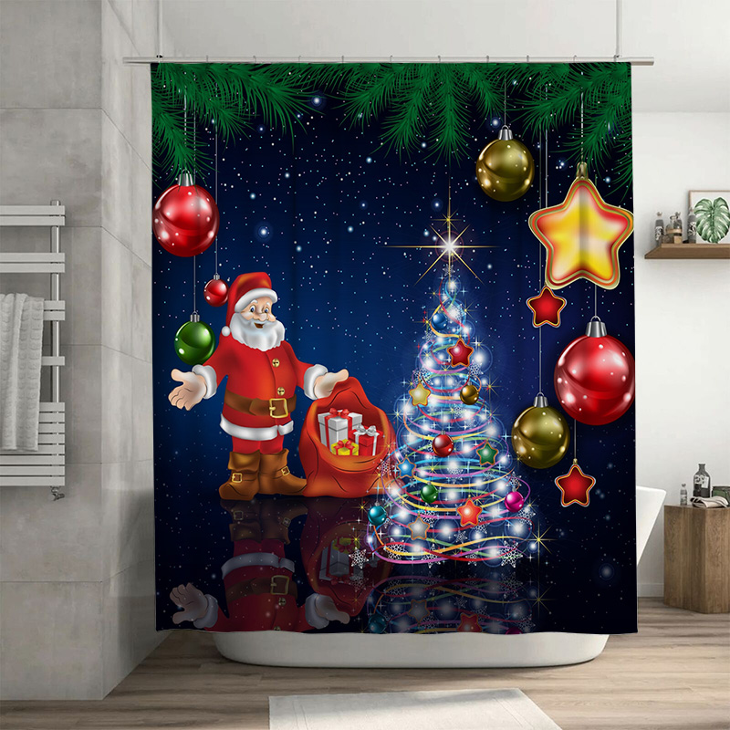 Home Bathroom Decor Ideas - TU عيد الميلاد دش الستار سانتا
