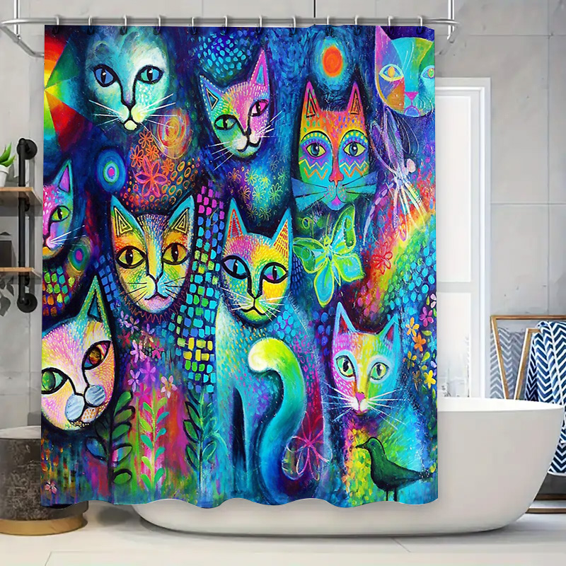 Home Bathroom Decor Ideas - القط دش الستار الفني الحيوان عاشق