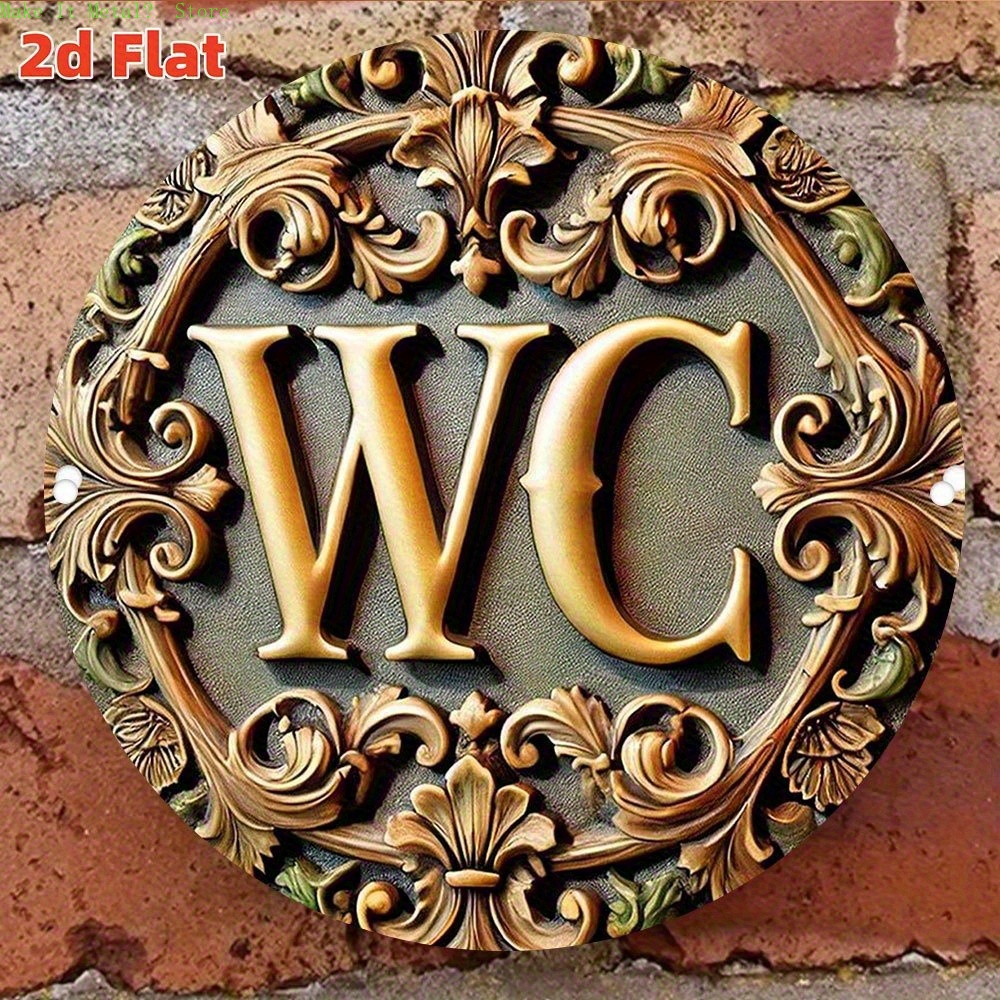 Home Bathroom Signs - لافتة حمام معدنية مستديرة بتصميم باروكي