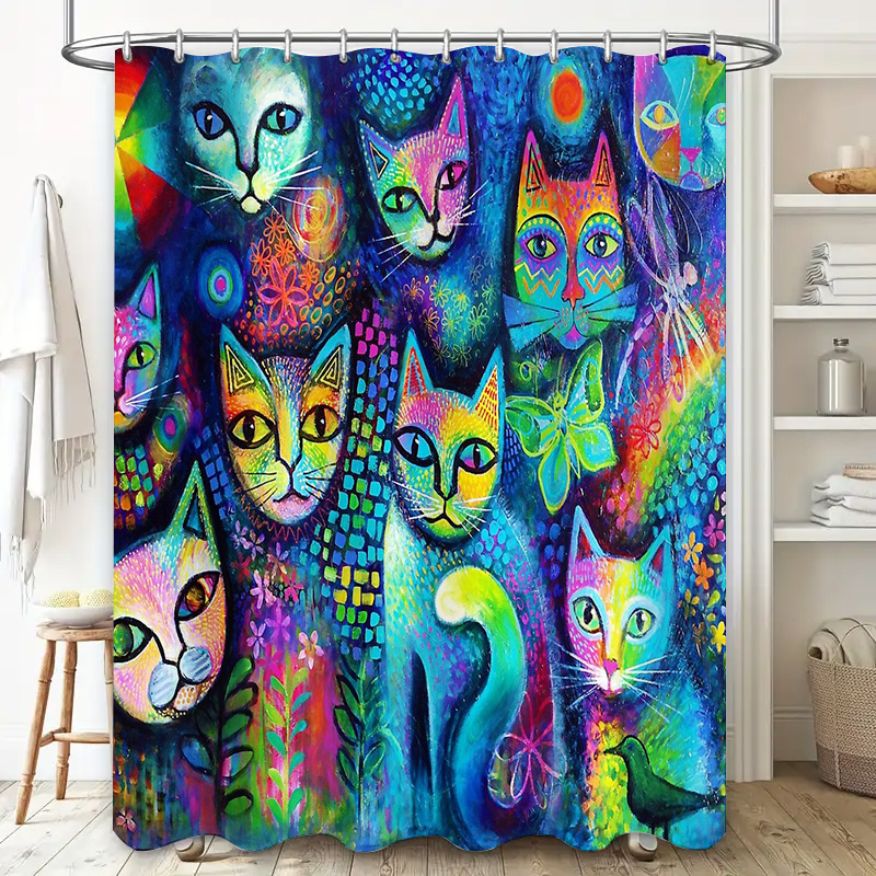 القط دش الستار الفني الحيوان ع - مراجعة Home Bathroom Decor Ideas وسعره