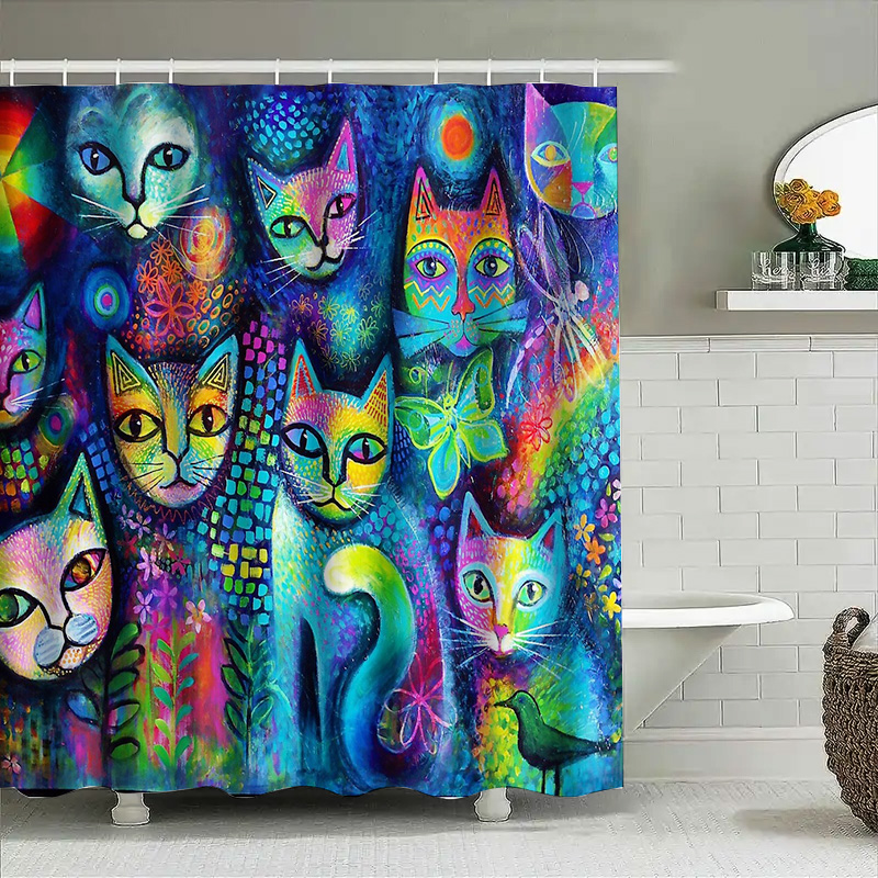القط دش الستار الفني الحيوان ع - مراجعة Home Bathroom Decor Ideas وسعره