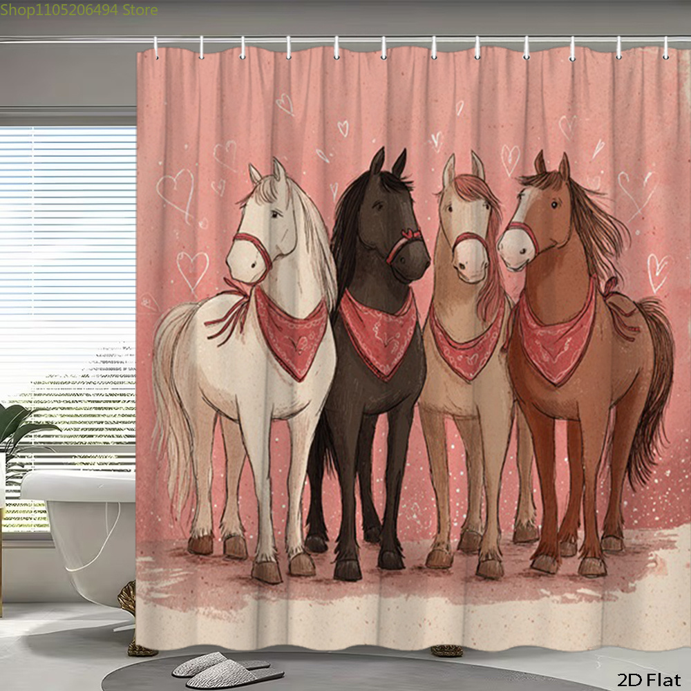 ستارة حمام بتصميم خيول لطيفة،  - مراجعة Home Bathroom Decor Ideas وسعره